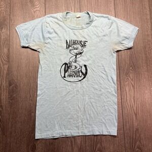 Vintage 1980s Dalhousie Pharmacy Snake Martini Thin Ringer Shirt Blue Small
